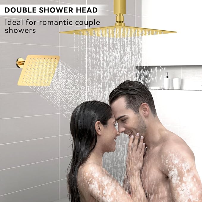 Brushed Gold Shower System, STARBATH Ceiling Mounted 12+8 Inch Rainfall Shower - Image 3