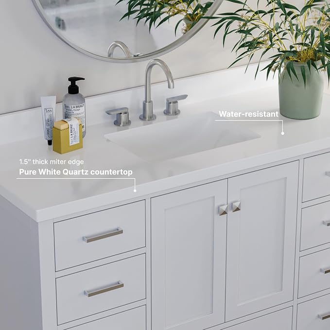 ARIEL Cambridge 55" White Bathroom Vanity - Image 4