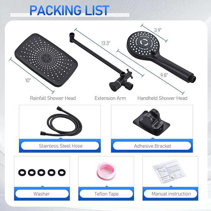 Wide Rain Shower Head With 5 Modes Handheld Showerheads, High Pressure - Image 8