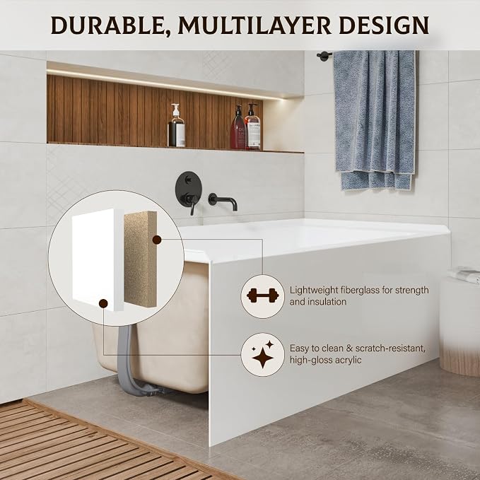 Acrylic Skirted Drop-In Bathtubs 60×30 Inch – Right Hand Drain & Overflow - Image 3