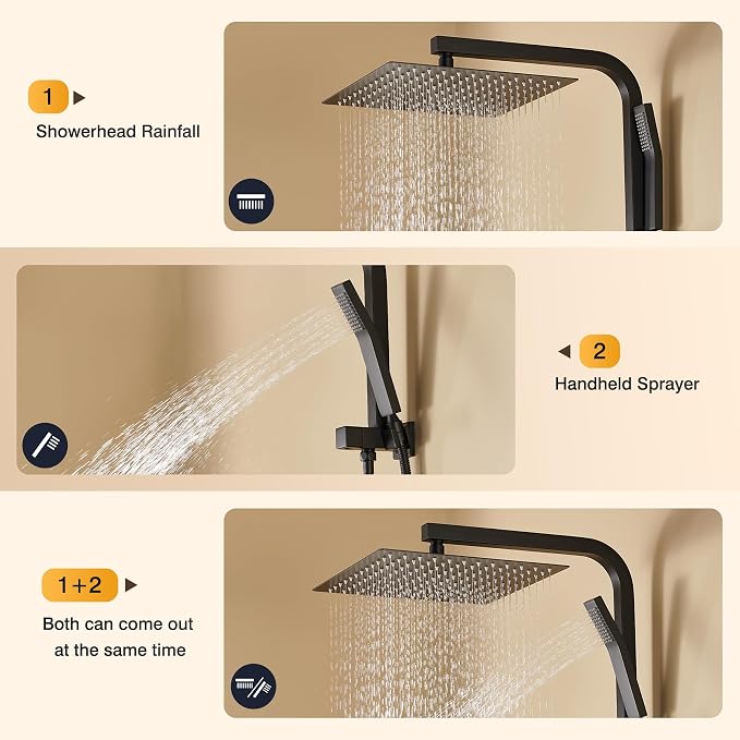 shower system with tub spout and 12 Inch Rain Shower Heads with Handheld Spray - Image 2