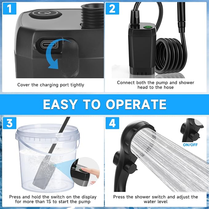 Portable Shower for Camping, Rechargeable Camping Shower Pump - Image 7