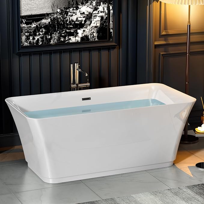Empava 59" Freestanding Bathtub, Acrylic Deep Soaking Tub, Modern Stand Alone by Empava