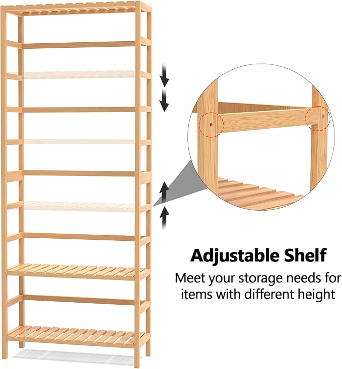 VASMIA 6-Tier Bamboo Shelf, Bamboo Storage Shelving Unit, Tall Bookcase - Image 7