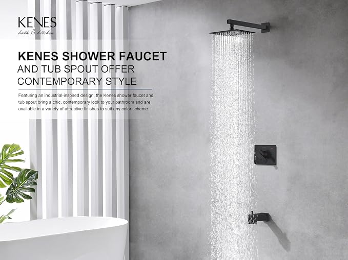 KENES Matte Black Tub Shower Faucet Set Complete - Image 2