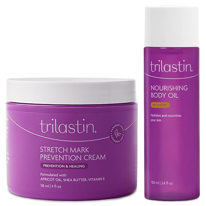 TriLASTIN Maternity 4oz Stretch Mark Cream & 3.4oz Nourishing Body Oil Bundle | by TriLASTIN