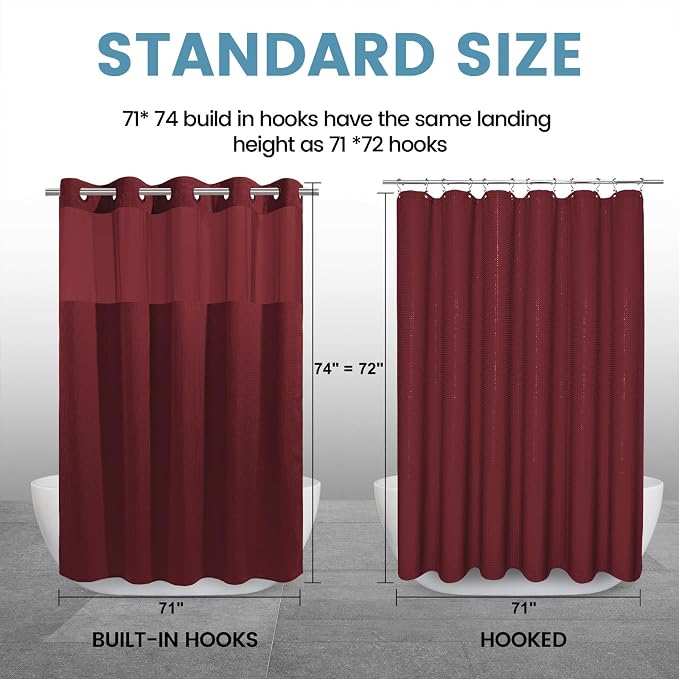 Burgundy No Hook Shower Curtain - Image 7