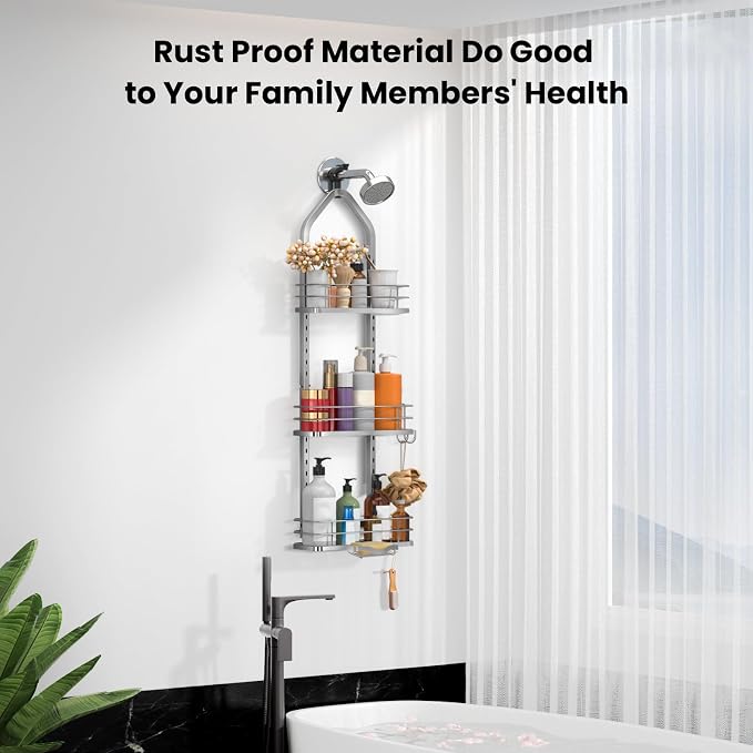 Shower Caddy Hanging, Adjustable Anti-Swing-Over The Shower Head Caddy - Image 8