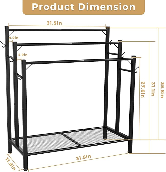 3 Tier Towel Rack with Large Storage & 6 Hooks, Blanket Rack - Image 6