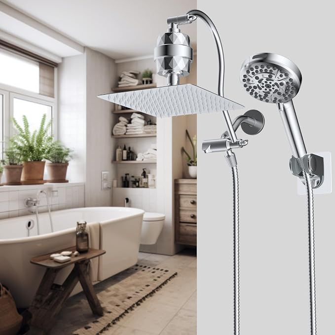 Hibbent All Metal 10'' Dual Filtered Rainfall Shower Head Combo, High Pressure - Image 9