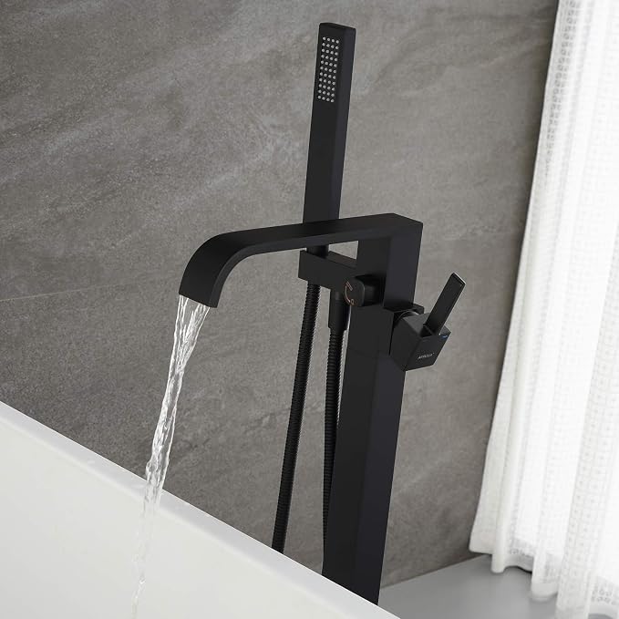 Freestanding Bathtub Faucet Tub Filler Black Floor Mount Bathroom Faucets Brass - Image 4