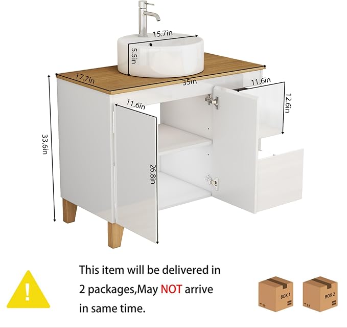 36-Inch Bathroom Vanity with Ceramic Sink Combo, Freestanding Bathroom Vanities - Image 2