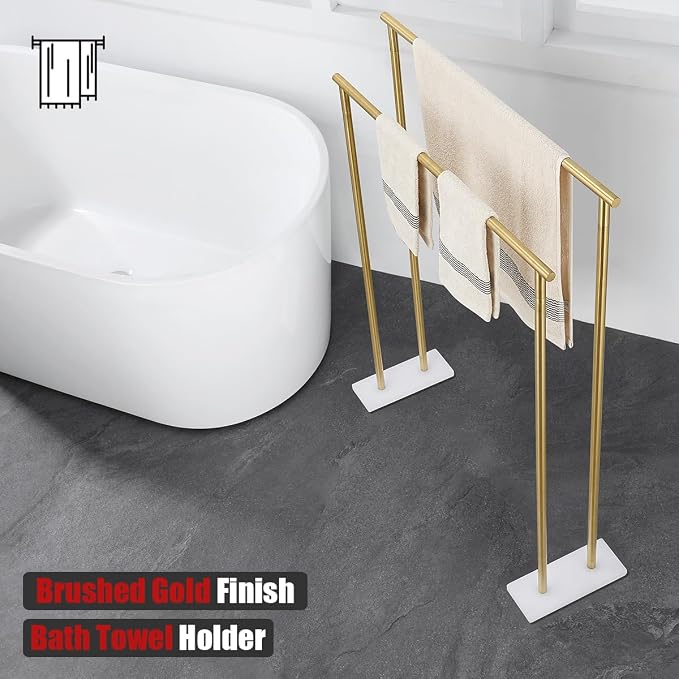 JQK Bath Towel Bar Free Standing Gold, 30 Inch Stand Double Towel Rack Holder - Image 5