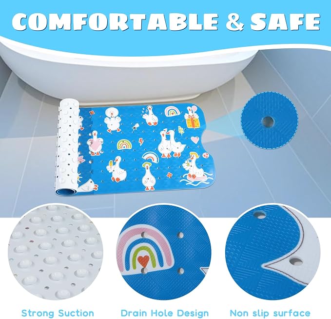 Baby Bath Mat for Tub Non Slip Kids Bathtub Mat Extra Long 40X16 Inch Toddler - Image 4