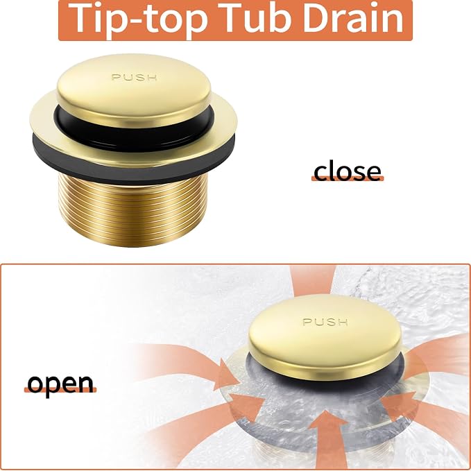 Gold Bathtub Drain Tip-Toe Tub Trim Set - Image 3