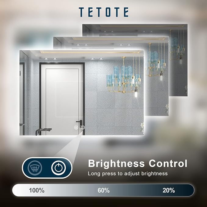 TETOTE 48 x 36 Inch LED Backlit Bathroom Mirror - Image 3