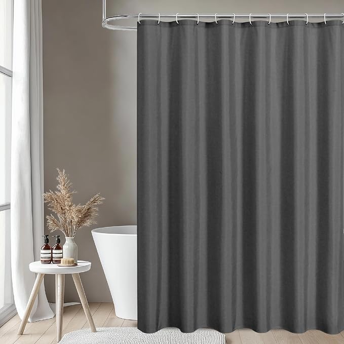 2-in-1 Waterproof Long Fabric Shower Curtain or Liner, Linen Textured, 78 Inch - Image 2