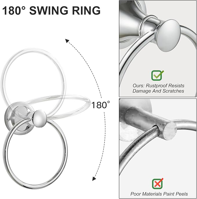 BESy Polished Chrome Bathroom Hand Towel Ring Towel Holder, Rustproof Wall - Image 4