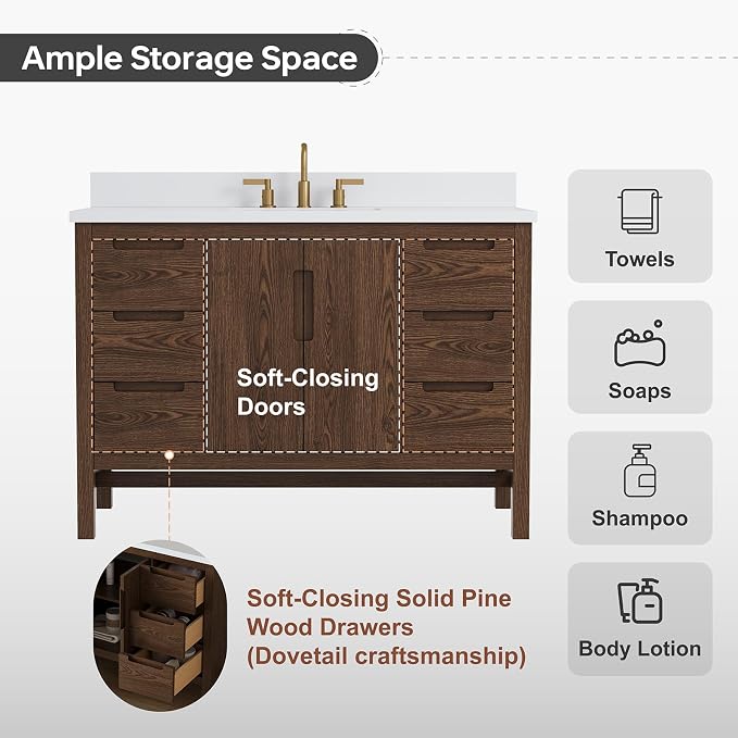 48 Inch Bathroom Vanity with Sink, Solid Wood Bathroom Cabinet with Soft - Image 10