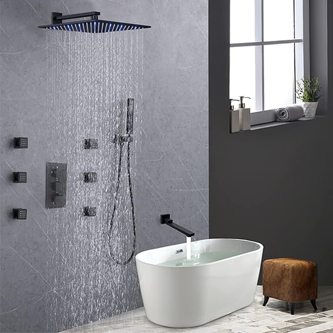 Thermostatic Shower System Matte Black Shower Fixtures 12 Inch Wall Mounted - Image 2