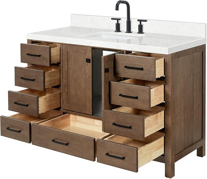 ARIEL Cambridge 54 Inch Single Rectangle Sink Bathroom Vanity - Image 6