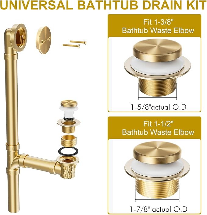 Champagne Bronze Bathtub Drain Stopper and Overflow Kit, Solid Brass Tip-Toe - Image 3