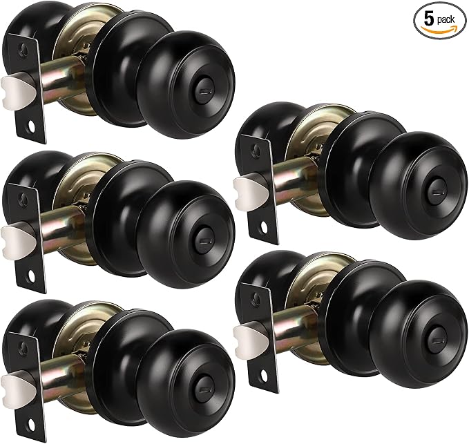KNOBWELL 5 Pack Matte Black Door Knobs Privacy Door Knob by KNOBWELL