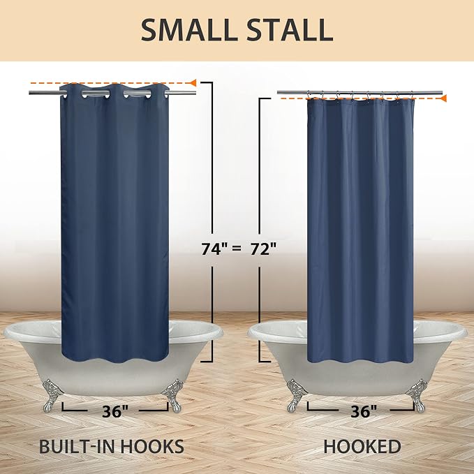 River Dream Stall Size No Hook Navy Blue Shower Curtain Soft Microfiber - Image 6