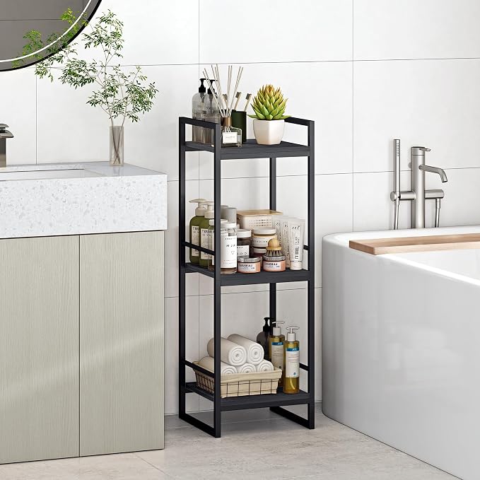 BYFU 3 Tier Bathroom Storage Open Shelf, Freestanding Metal Corner Storage Rack - Image 2