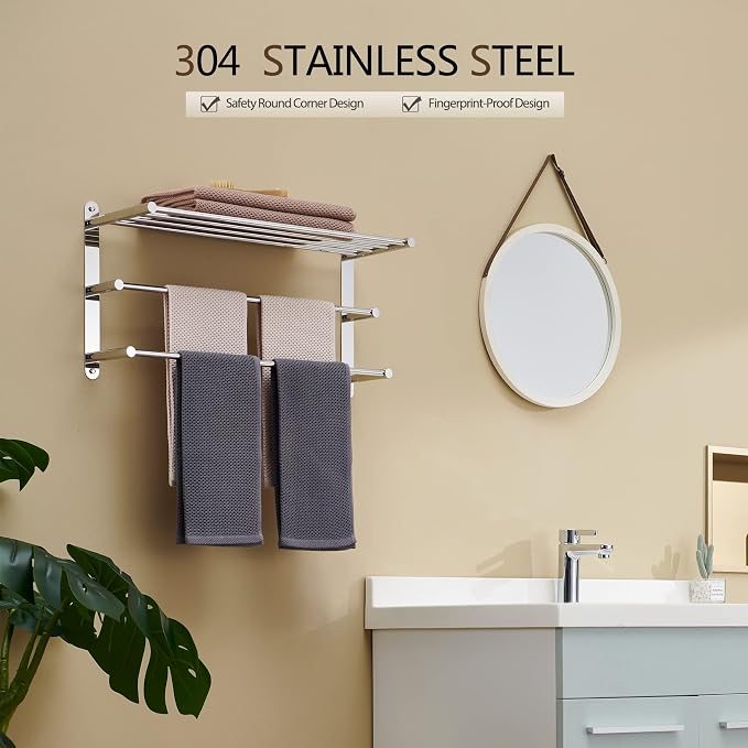 KOKOSIRI Storage Organizer Shelf Wall Mounted Double Towel bar - Image 5