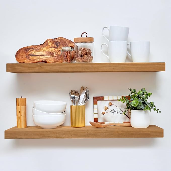 Homeforia 30 inch Golden Oak Floating Shelf, High End Solid Real Wood 30inch by Homeforia