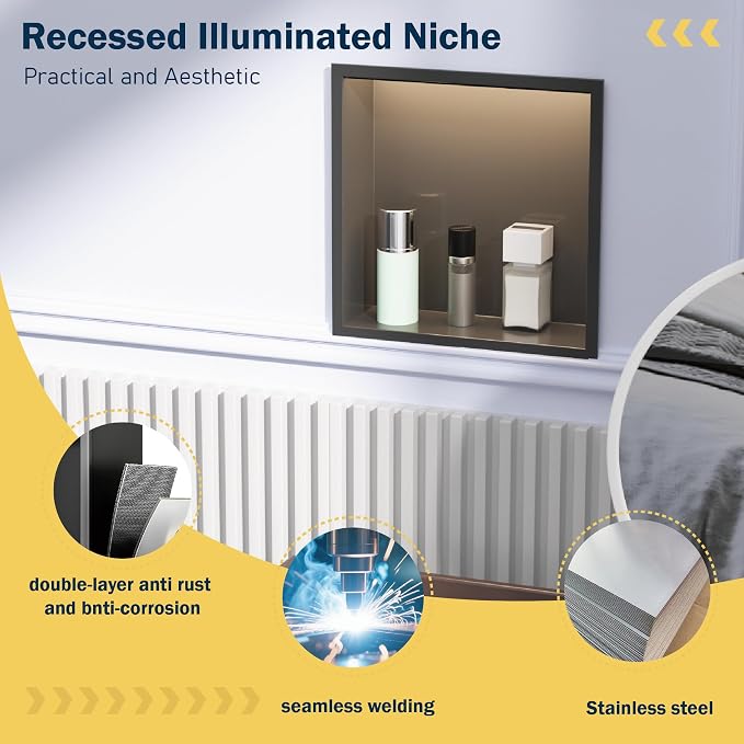 Stainless Steel Lighted Niche for Shower Storage, Bathroom Niches - Image 7