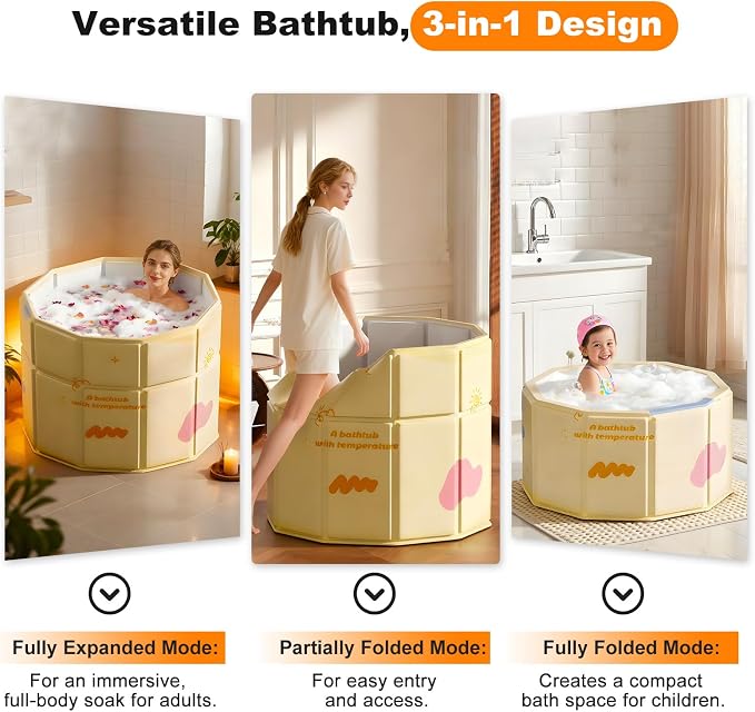 Portable Bathtub for Adult 27.5"x27.5" Collapsible Cold Plunge Bathtub Foldable - Image 2