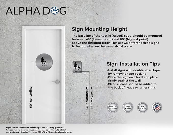 ALPHA DOG ADA SIGNS Bathroom Bundle: Men's Women's Restroom Signs, ADA - Image 5