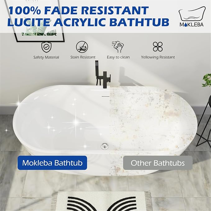 67" Acrylic Freestanding Bathtub, Elegant Oval Free Standing Tub, Soaking Tub - Image 3