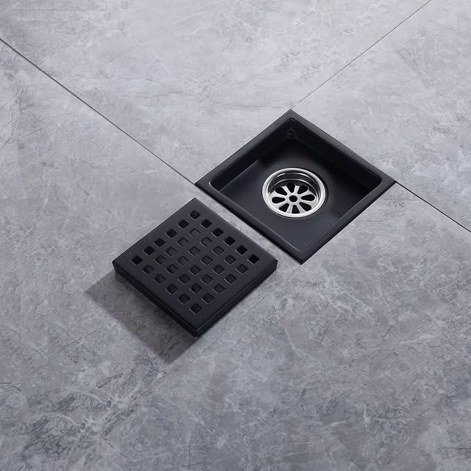 4" Matte Black Shower Floor Drain Square - Image 3