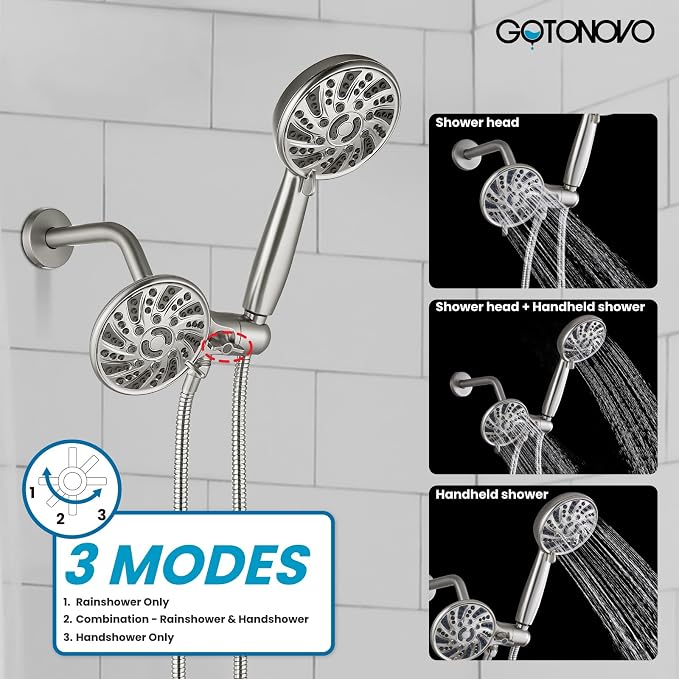 gotonovo Dual 2 in 1 Shower Head Kit High Pressure Combo System Shower Faucet 6 - Image 4