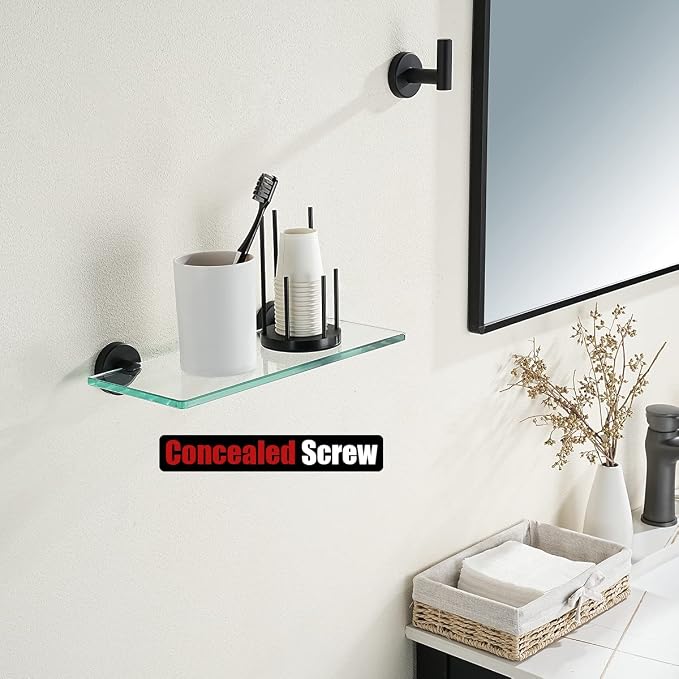 JQK Bathroom Glass Shelf Black, Tempered Glass Shower Storage 12 by 5 inches - Image 5