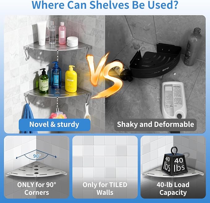 XIHLZYEH Corner Shower Shelves, 2 Pack 304 Stainless Steel Shower Shelf - Image 7