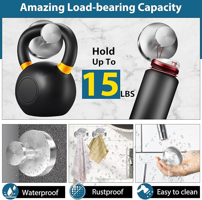 Suction Cup Hooks for Shower, Glass Door, Hold Robe & Wreath, Hanging up to 15 - Image 3