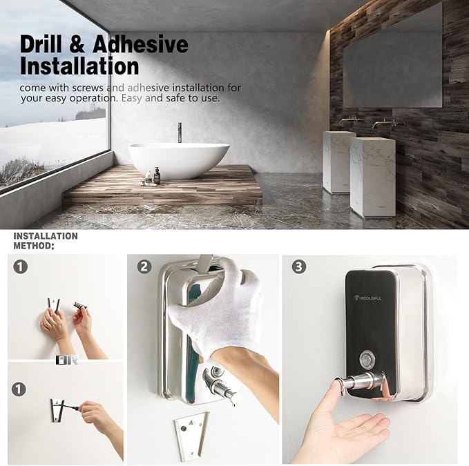 modunful Stainless Steel Soap Dispenser – 27oz Wall Mounted - Image 3