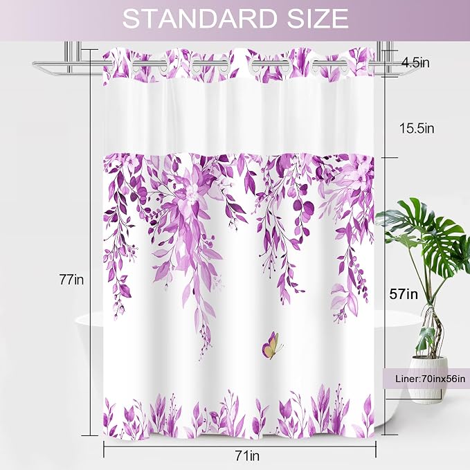 No Hook Shower Curtain and Liner Set, Bath Curtain Sets - Image 5