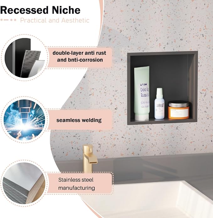 12x12 Matte Black Shower Niche - Image 5