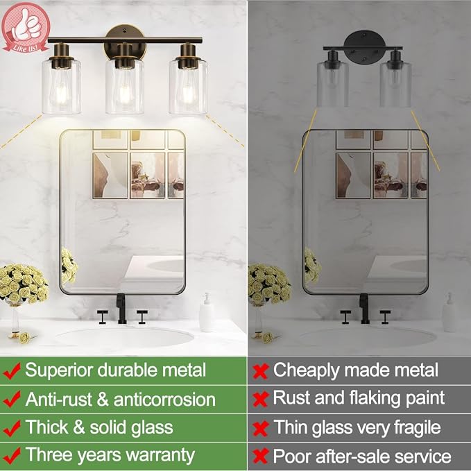 3-Light Bathroom Light Fixtures, Modern Vanity Light - Image 3