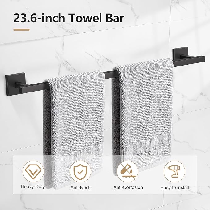 TQKAG 5-Pieces Matte Black Bathroom Hardware Accessories Set 23.6" SUS304 - Image 3