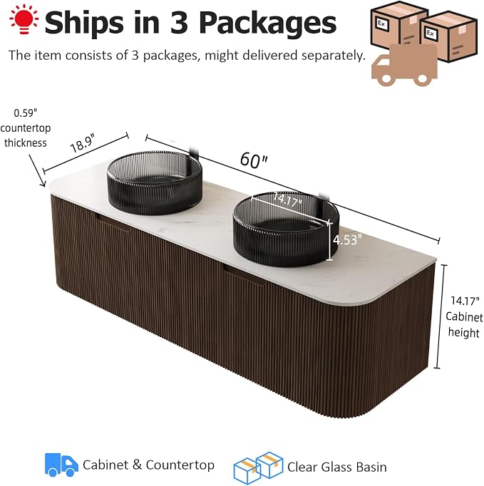 60" Bathroom Vanity with Double Sink, Floating Bathroom Vanities with - Image 2