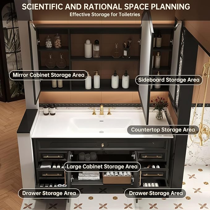 64Inch Bathroom Vanity with Sink, Freestanding Bathroom Cabinet with LED Smart - Image 5