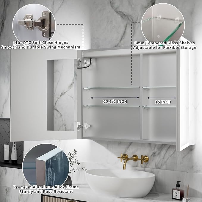GroGro LED Lighted Bathroom Medicine Cabinet - Image 6