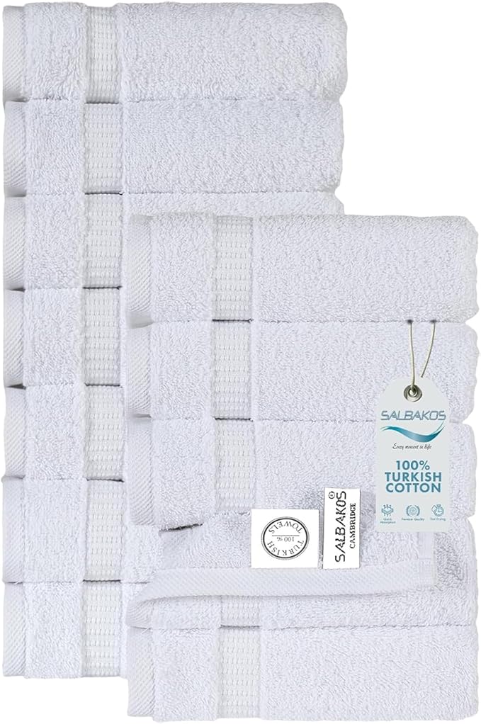 SALBAKOS 100% Turkish Cotton Washcloth Set of 12 13x13 inch | Heirloom Quality by SALBAKOS