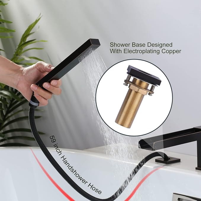 Waterfall Roman Tub Filler Faucet, Deck Mount Bathtub Filler - Image 3